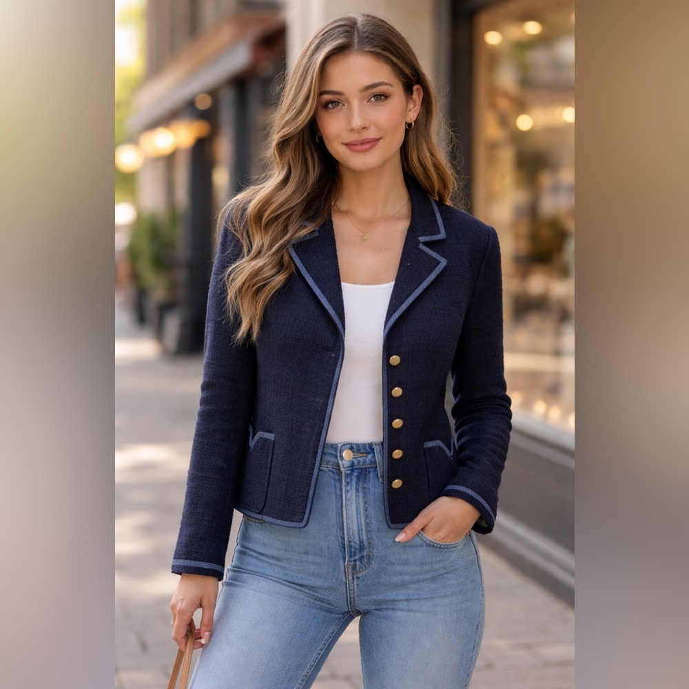 Saks Fifth Avenue Chanel Vibes Navy Blazer Made in France Large